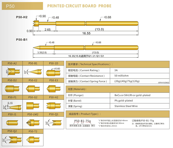 P50測(cè)試探針規(guī)格、P50測(cè)試探針選型、測(cè)試探針廠家